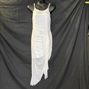 Elegant White Asymmetrical Ruched Slip Dress (PERFECT FOR A BEACH WEDDING)